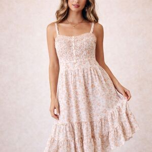 LoveShackFancy Pasha Dress Pink Floral Pintuck Midi Braided Trim Cottagecore 8